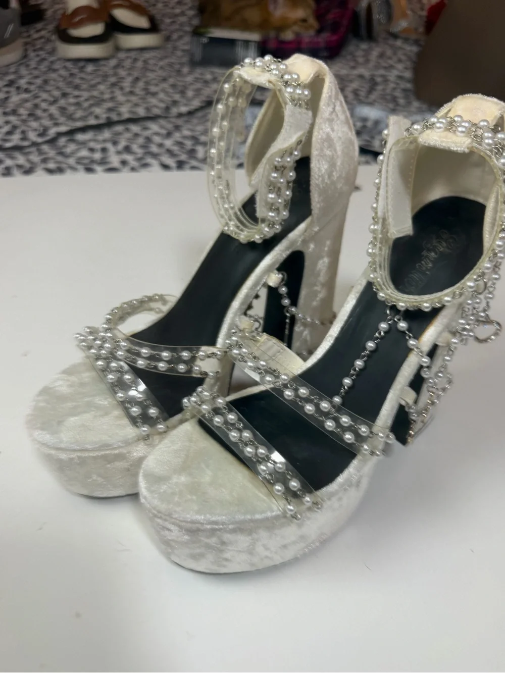 Sugar Thrillz Holy Revelation WhiteVelvet PearlGoth Angel Platform Heels 7*FLAWS